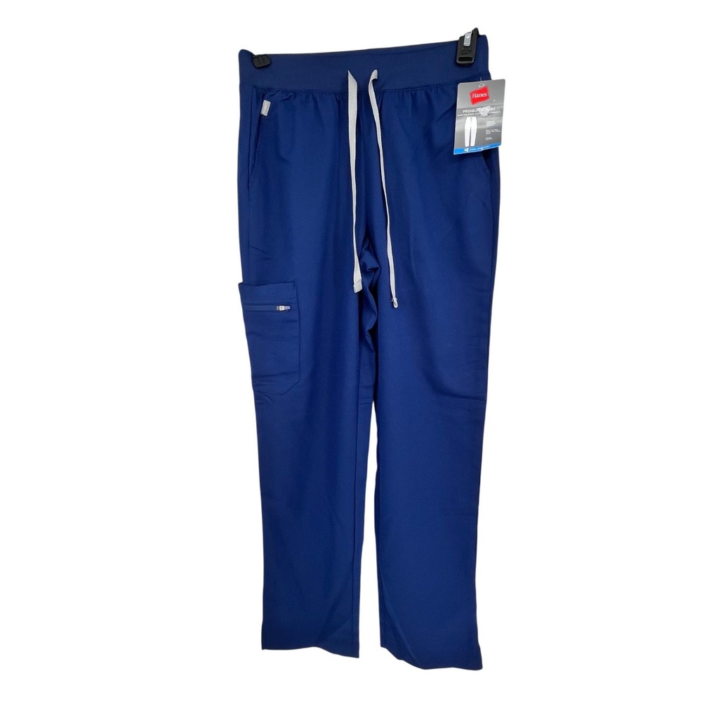 Hanes Scrub Pants Women Small Navy Blue Premium Straight Leg Cargo Healthcare